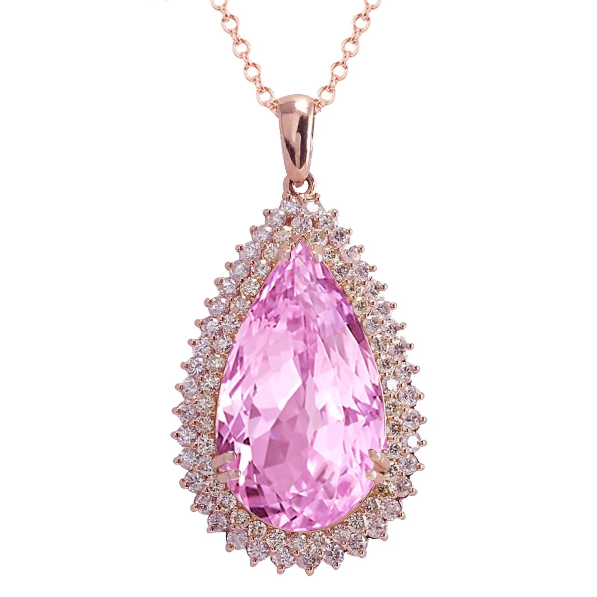 Rosa Kunzit mit Diamanten 25,35 ct Anhänger Halskette Roségold 14K - harrychadent.de