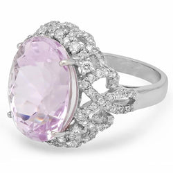 Rosa Kunzit und Aus der Erde Abgebauter Natürlicher Diamanten 32 Karat Jubiläumsring Weißgold 14K