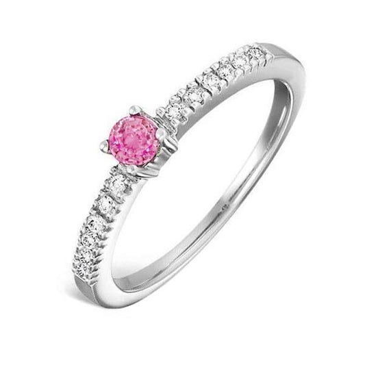 Rosa Saphir-Aus der Erde Abgebauter Natürlicher Diamant-Ring 1,45 Karat Edelstein Weißgold 14K