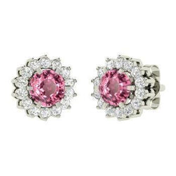 Rosa Saphir mit Aus der Erde Abgebauter Natürlicher Diamanten 4,60 Karat Ohrstecker Weißgold