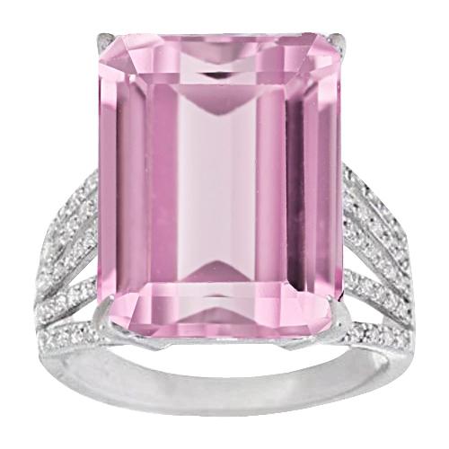 Rosa natürlicher Kunzit und Diamant Ehering 22 Karat Weißgold 14K - harrychadent.de