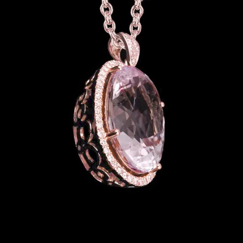 Rose Gold 14K 40,50 Ct Pink Kunzit mit Diamanten Anhänger Halskette - harrychadent.de