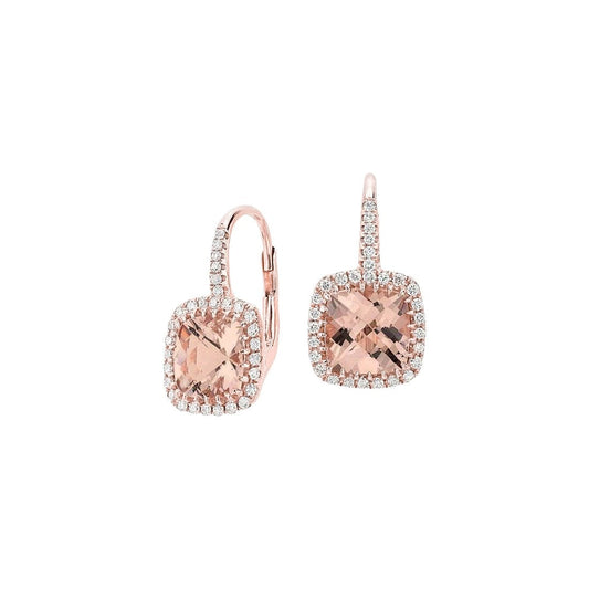 Rose Gold 14K Lady 10.60 Ct Morganit und Diamanten Ohrringe baumeln