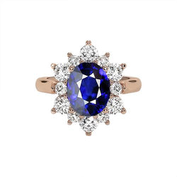 Rose Gold Halo Aus der Erde Abgebauter Natürlicher Diamant Ring Starburst Style Blauer Saphir 11.25 Karat