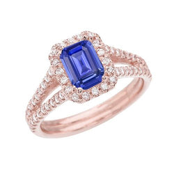 Rose Gold Halo Aus der Erde Abgebauter Natürlicher Diamant Smaragd Saphir Split Shank Schmuck 3 Karat