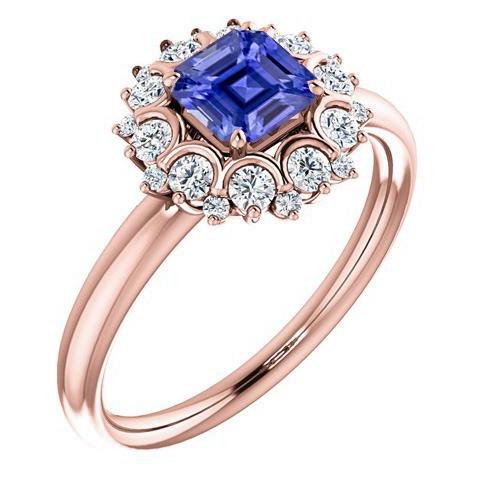 Rose Gold Halo Ring Asscher Cut Ceylon Saphir Blume Stil 3 Karat - harrychadent.de