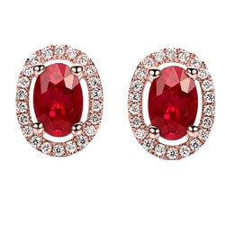 Roségold 14K Rubin und Aus der Erde Abgebauter Natürlicher Diamanten 6,50 Karat Damen Ohrstecker