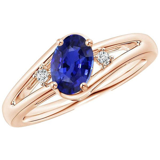 Roségold 3 Steine Ehering 2,25 Karat Oval Blauer Saphir Schmuck - harrychadent.de