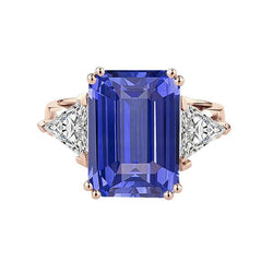 Roségold 3 Steine Jubiläumsring Blauer Saphir Aus der Erde Abgebauter Natürlicher Diamanten 3,50 Karat