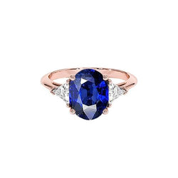 Roségold 3 Steine Ring Oval Blauer Saphir & Diamant 8.25 Karat