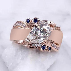 Roségold Aus der Erde Abgebauter Natürlicher Diamantring 2,25 Karat Ceylon Saphir Akzente Schmuck
