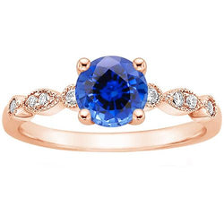 Roségold Aus der Erde Abgebauter Natürlicher Diamantring 2,50 Karat Vintage Style Runder Blauer Saphir