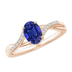 Roségold Aus der Erde Abgebauter Natürlicher Diamantring Oval Krappen Set Ceylon Saphir 3,75 Karat Neu
