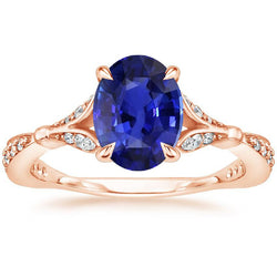 Roségold Edelstein Ring Split Shank Blauer Saphir & Aus der Erde Abgebauter Natürlicher Diamanten 3 Karat