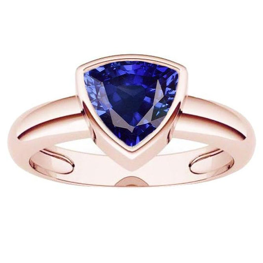 Roségold Solitärring 2 Karat Blauer Saphir Lünette Set Trillion Cut - harrychadent.de