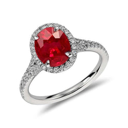 Roter Oval Rubin Aus der Erde Abgebauter Natürlicher Diamant Ehering Weißgold 14K 3,30 Karat
