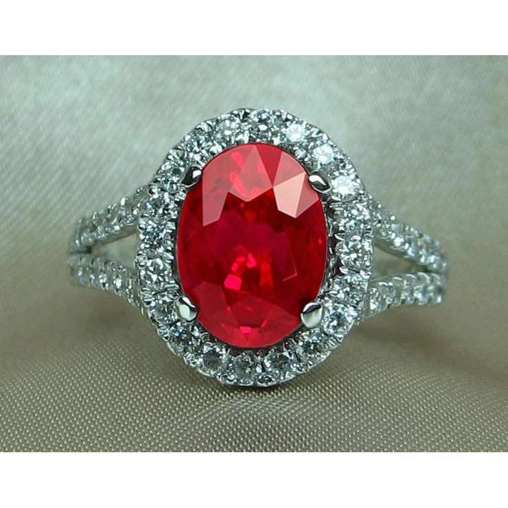 Roter Ovaler Rubin mit Akzenten Diamant Ehering 6,75 Karat Weißgold - harrychadent.de
