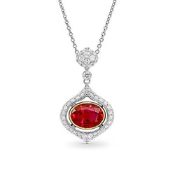 Roter Ovalschliff Rubin mit Aus der Erde Abgebauter Natürlicher Diamant Halskette Anhänger 2 Karat Schmuck