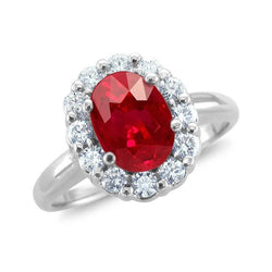 Roter Ovalschliff Rubin und Diamant Ring 5 Karat Schmuck 14K Weißgold