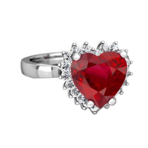 Roter Rubin-Aus der Erde Abgebauter Natürlicher Diamant-Ring mit Herzschliff 7.50 Karat Schmuck 14K Weißgold
