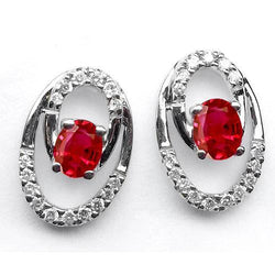 Roter Rubin & Halo Aus der Erde Abgebauter Natürlicher Diamant Damen Ohrstecker 7,20 Karat Weißgold 14K