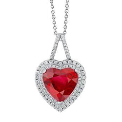 Roter Rubin im Herzschliff mit Diamant Halskette Anhänger 3,50 Karat