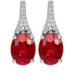 Roter Rubin im Ovalschliff mit rundem Aus der Erde Abgebauter Natürlicher Diamant-Ohrstecker Weißgold 9,60 Ct