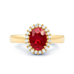 Roter Rubin im Ovalschliff mit rundem Aus der Erde Abgebauter Natürlicher Diamantring 5,35 Karat Gold 14K