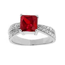 Roter Rubin im Prinzessin-Schliff mit Diamanten 4.10 ct. Ring Weißgold 14K