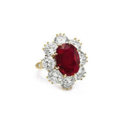 Roter Rubin mit Aus der Erde Abgebauter Natürlicher Diamanten 3 Karat Verlobungsring 14K Gelbgold