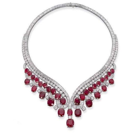 Roter Rubin mit Diamanten 59 Karat Damen Halskette 14K Weißgold - harrychadent.de