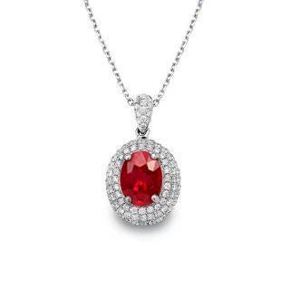 Roter Rubin mit Diamanten Anhänger Halskette 3 Karat Weißgold 14K