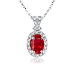 Roter Rubin mit Diamanten Anhänger Halskette 6.75 Karat Weißgold 14K