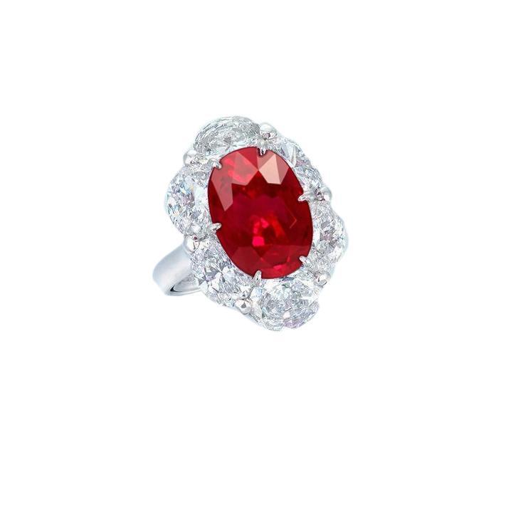 Roter Rubin mit Halo-Diamant-Ring Weißgold 14K 5,25 Ct Edelstein Neu - harrychadent.de