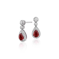 Roter Rubin und Aus der Erde Abgebauter Natürlicher Diamant Damen Ohrring Gold 14K 2.58 Ct