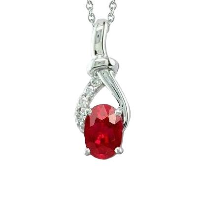 Roter Rubin und Aus der Erde Abgebauter Natürlicher Diamanten 3,25 ct. Halskette mit Anhänger Weißgold 14K