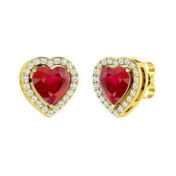 Roter Rubin und Aus der Erde Abgebauter Natürlicher Diamanten 3,80 ct Ohrstecker Gelbgold