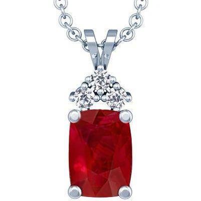 Rubin & Diamant Anhänger Halskette mit Kette 14,25 ct. WG 14K