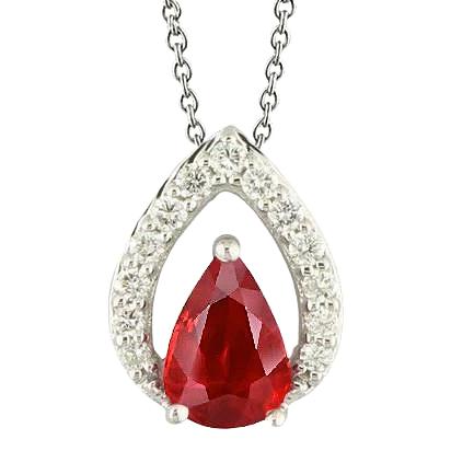 Rubin im Birnenschliff mit Anhänger mit rundem Aus der Erde Abgebauter Natürlicher Diamant 5 Karat WG 14K