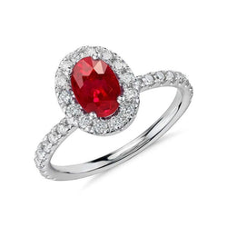 Rubin im Ovalschliff mit Aus der Erde Abgebauter Natürlicher Diamanten 4 Karat Ehering Weißgold 14K