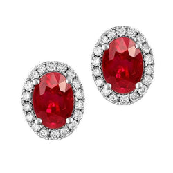 Rubin im Ovalschliff mit Aus der Erde Abgebauter Natürlicher Diamanten 4,50 Karat Ohrstecker Weißgold 14K