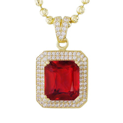Rubin mit Aus der Erde Abgebauter Natürlicher Diamanten 11,20 Karat Anhänger Halskette 14K Gelbgold
