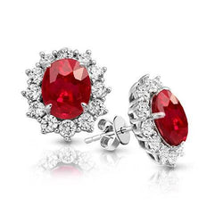 Rubin und Aus der Erde Abgebauter Natürlicher Diamant 7 Karat Roter Ohrstecker Halo Ohrring Weißgold Schmuck