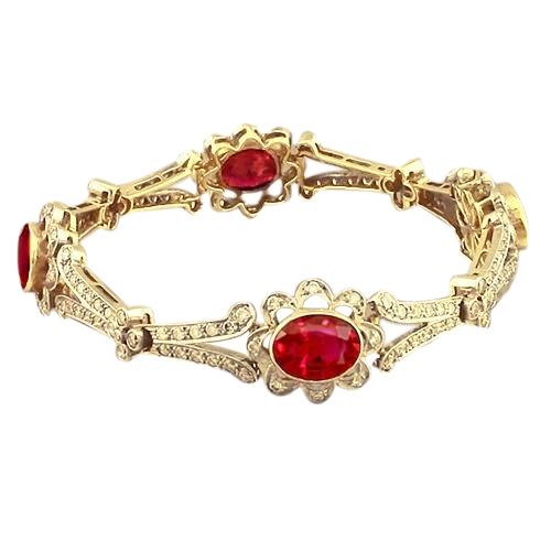 Rubin und Diamant Armband im viktorianischen Stil 28 Karat Gelbgold 14K - harrychadent.de