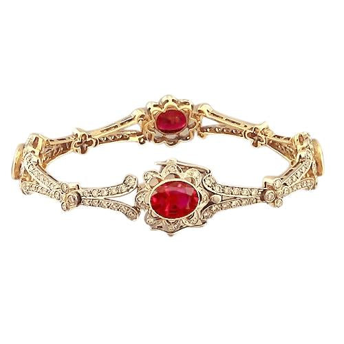 Rubin und Diamant Armband im viktorianischen Stil 28 Karat Gelbgold 14K - harrychadent.de
