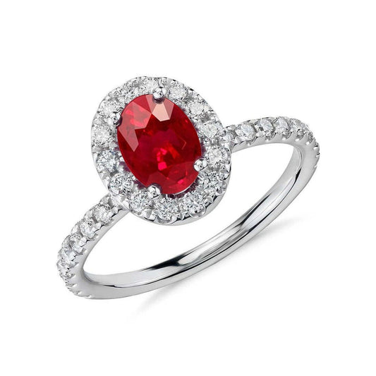 Rubin und Halo Diamant Ehering Weißgold 14K 4,55 Ct - harrychadent.de