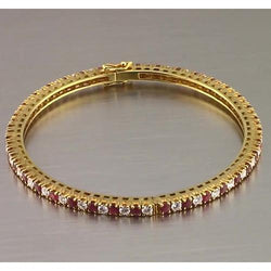 Ruby And Aus der Erde Abgebauter Natürlicher Diamant Tennis Armreif 12,54 Karat Gelbgold Neu