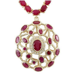Ruby And Aus der Erde Abgebauter Natürlicher Diamants Damen Halskette 52.25 Karat Gelbgold 14K