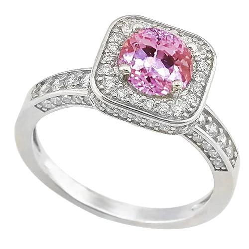 Rund 11.25 Kt Rosa Kunzit Mit Aus der Erde Abgebauter Natürlicher Diamanten Ring Gold Weiß