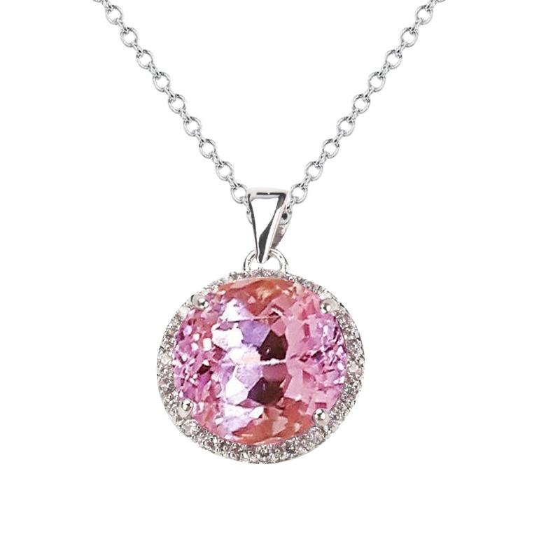 Rund 36,25 Karat Rosa Kunzit Mit Diamanten Anhänger Weißgold 14K - harrychadent.de